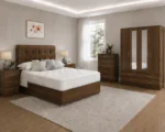 Modern Storage Walnut Color Bedroom Set with Drawers - 2 Nightstands, 4 Door Wardrobe & Chest of Drawers - Image 4