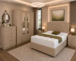 Luxury Master Bedroom Set – 4 Door Wardrobe with Three Half Mirrors, Four Bottom Drawers & Complete Bedroom Furniture