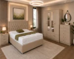 Luxury Master Bedroom Set – 4 Door Wardrobe with Three Half Mirrors, Four Bottom Drawers & Complete Bedroom Furniture - Image 4
