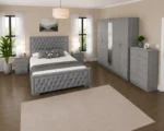Double Bed Furniture Set - Five Door Full Length Mirror Wardrobe With Four Bottom Drawers - Chest of Five Drawers - Two Bedside Tables - Image 2