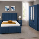 Luxury Master Bedroom Set – 4 Door Wardrobe with Three Half Mirrors, Four Bottom Drawers & Complete Bedroom Furniture