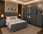 Premium Double Bed Bedroom Set - Six Door Wardrobe With Four Drawer - Chest of Five Drawers With Two Bed Side Table - Image 3