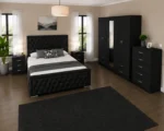 Modern Bedroom Furniture Set - Double Bed - 5 Door Full Length Mirror Wardrobe With 4 Drawers - Five Drawer Chest - Two Bedside Tables
