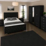 Modern Bedroom Furniture Set - Double Bed - 5 Door Full Length Mirror Wardrobe With 4 Drawers - Five Drawer Chest - Two Bedside Tables