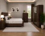 Complete Bedroom Collection With Double Bed - Six Door Wardrobe With Four Drawer - Chest of Five Drawers With Two Bed Side Table - Image 2