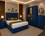 Modern Bedroom Furniture Set – Double Bed with 3 Door Wardrobe, Two Half Mirrors, Two Bottom Drawers & Two Bed Side Tables - Image 2