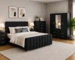 Elegant Bedroom Collection - Double Bed - Four Door Mirror Wardrobe With Bottom Drawers - Chest of Five Drawers - Two Bedside Tables - Image 4