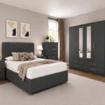 Complete Home Bedroom Collection - Four Door Wardrobe With Two Mirrors - Four Bottom Drawers - Double Bed