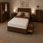 Elegant Bedroom Storage Collection - Double Bed - Three Door Mirror Wardrobe - Five Drawer Chest - Matching Bedside Tables