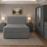 Smart Storage Bedroom Furniture - Double Bed - Four Door Wardrobe With Dual Mirrors - Chest of Five Drawers - Bedside Table Pair