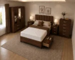 Elegant Bedroom Storage Collection - Double Bed - Three Door Mirror Wardrobe - Five Drawer Chest - Matching Bedside Tables - Image 3