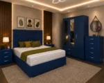 Modern Bedroom Furniture Set – Double Bed with 3 Door Wardrobe, Two Half Mirrors, Two Bottom Drawers & Two Bed Side Tables