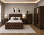 Complete Bedroom Collection With Double Bed - Six Door Wardrobe With Four Drawer - Chest of Five Drawers With Two Bed Side Table