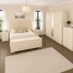 Complete Bedroom Furniture Package - Double Bed - 5 Door Full Length Mirror Wardrobe - Five Drawer Chest - Two Bedside Tables