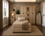 Modern Bedroom Furniture Set - Double Bed - 5 Door Wardrobe With Full Length Mirror And Four Bottom Drawers - Five Drawer Chest - Two Bedside Tables