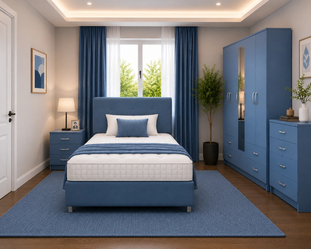 35 Complete Stylish Bedroom Furniture – Double Bed, 5-Door Mirrored Wardrobe & Matching Storage Premium Bedroom Furniture Collection - Double Bed, Five Door Wardrobe, Chest of Five Drawers & Two Bedside Tables - Image 1