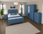 Elegant Bedroom Collection - Double Bed - Five Door Mirror Wardrobe With Four Drawers - Chest of Five Drawers - Two Bedside Tables