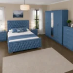 Elegant Bedroom Collection - Double Bed - Five Door Mirror Wardrobe With Four Drawers - Chest of Five Drawers - Two Bedside Tables