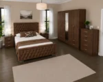 Premium Bedroom Furniture Set - Double Bed - 5 Door Wardrobe With Full Length Mirror And Four Bottom Drawers - Bedside Table Pair
