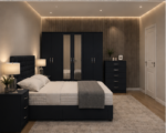 Luxury Bedroom Suite - King Size Bed - 6 Door Full Mirror Wardrobe - Five Drawer Chest - Two Bedside Units - Image 2
