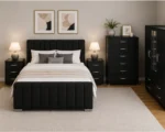 Elegant Bedroom Collection - Double Bed - Four Door Mirror Wardrobe With Bottom Drawers - Chest of Five Drawers - Two Bedside Tables