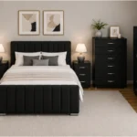 Elegant Bedroom Collection - Double Bed - Four Door Mirror Wardrobe With Bottom Drawers - Chest of Five Drawers - Two Bedside Tables