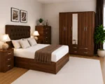 Modern Bedroom Storage Collection – Double Bed with Five Door Wardrobe, Full Length Mirror & Four Bottom Drawers - Image 3