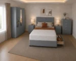 Modern Double Bedroom Package - 3 Door Wardrobe With Two Mirrors And Two Bottom Drawers - Chest of Five Drawers - Two Bedside Tables