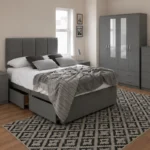 Complete Bedroom Storage Bundle - Double Bed - 4 Door Wardrobe With Two Mirrors - Four Drawer Base