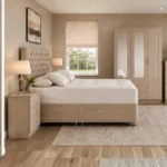 Modern Bedroom Furniture Set - Double Bed - 3 Door Wardrobe With 2 Mirrors And 2 Bottom Drawers - Five Drawer Chest - Two Bedside Tables