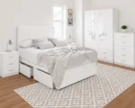 Modern Double Bed Collection - Four Door Wardrobe With Mirror Doors And Four Bottom Drawers - Two Bedside Tables - Image 2