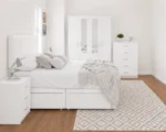 Modern Double Bed Collection - Four Door Wardrobe With Mirror Doors And Four Bottom Drawers - Two Bedside Tables - Image 4