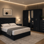 Luxury Bedroom Suite - King Bed - 6 Door Full Mirror Wardrobe - Five Drawer Chest - Two Bedside Units
