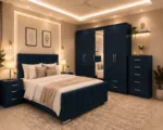 Luxury Double Bed Furniture Set – Five Door Wardrobe with One Full Length Mirror & Four Bottom Drawers – Chest of Five Drawers with Two Bed Side Tables