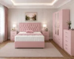 Designer Double Bedroom Collection - Four Door Wardrobe With Dual Mirrors And Bottom Storage Drawers - Five Drawer Chest