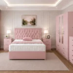 Designer Double Bedroom Collection - Four Door Wardrobe With Dual Mirrors And Bottom Storage Drawers - Five Drawer Chest