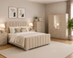 Premium Bedroom Set - Double Bed - 4 Door Mirror Wardrobe - Five Drawer Chest - Bedside Table Pair - Image 3