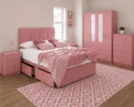 Premium Storage Furniture Set - Double Bed - Four Door Mirror Wardrobe - Four Base Drawers - Two Bedside Tables