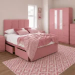 Premium Storage Furniture Set - Double Bed - Four Door Mirror Wardrobe - Four Base Drawers - Two Bedside Tables