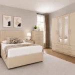 Premium Bedroom Essentials - Double Bed - Four Door Wardrobe With Dual Mirrors And Storage Drawers - Two Bedside Tables