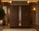 Elegant 5 Door Bedroom Wardrobe with Long Mirror & 4 Drawers - Spacious Clothes Storage Cabinet