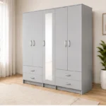 Stylish White 5 Door Wardrobe | Full-Length Mirror & 4 Drawer Storage