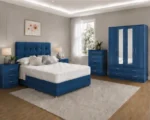 Complete Blue Bedroom Suite with Chest of Drawers & Side Tables - 4 Door Wardrobe with 2 Mirrors - Image 2