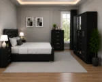 Master Bedroom Double Bed Set - Six Door Wardrobe With Four Drawer - Chest of Five Drawers With Two Bed Side Table - Image 3