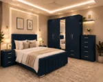 Luxury Double Bed Furniture Set – Five Door Wardrobe with One Full Length Mirror & Four Bottom Drawers – Chest of Five Drawers with Two Bed Side Tables - Image 5