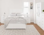 Modern Double Bed Collection - Four Door Wardrobe With Mirror Doors And Four Bottom Drawers - Two Bedside Tables