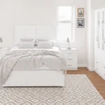 Modern Double Bed Collection - Four Door Wardrobe With Mirror Doors And Four Bottom Drawers - Two Bedside Tables