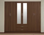 Luxury 6 Door Walnut Mirrored Wardrobe with 2 Drawers  – Modern Bedroom Storage Cabinet - Image 2