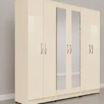 6 Door Full Mirror Cream Gloss Wardrobe - Grand Storage 6 Door Wardrobe