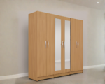 Luxury 6 Door Oak Mirrored Wardrobe  –  Modern Bedroom Storage Cabinet - Image 2